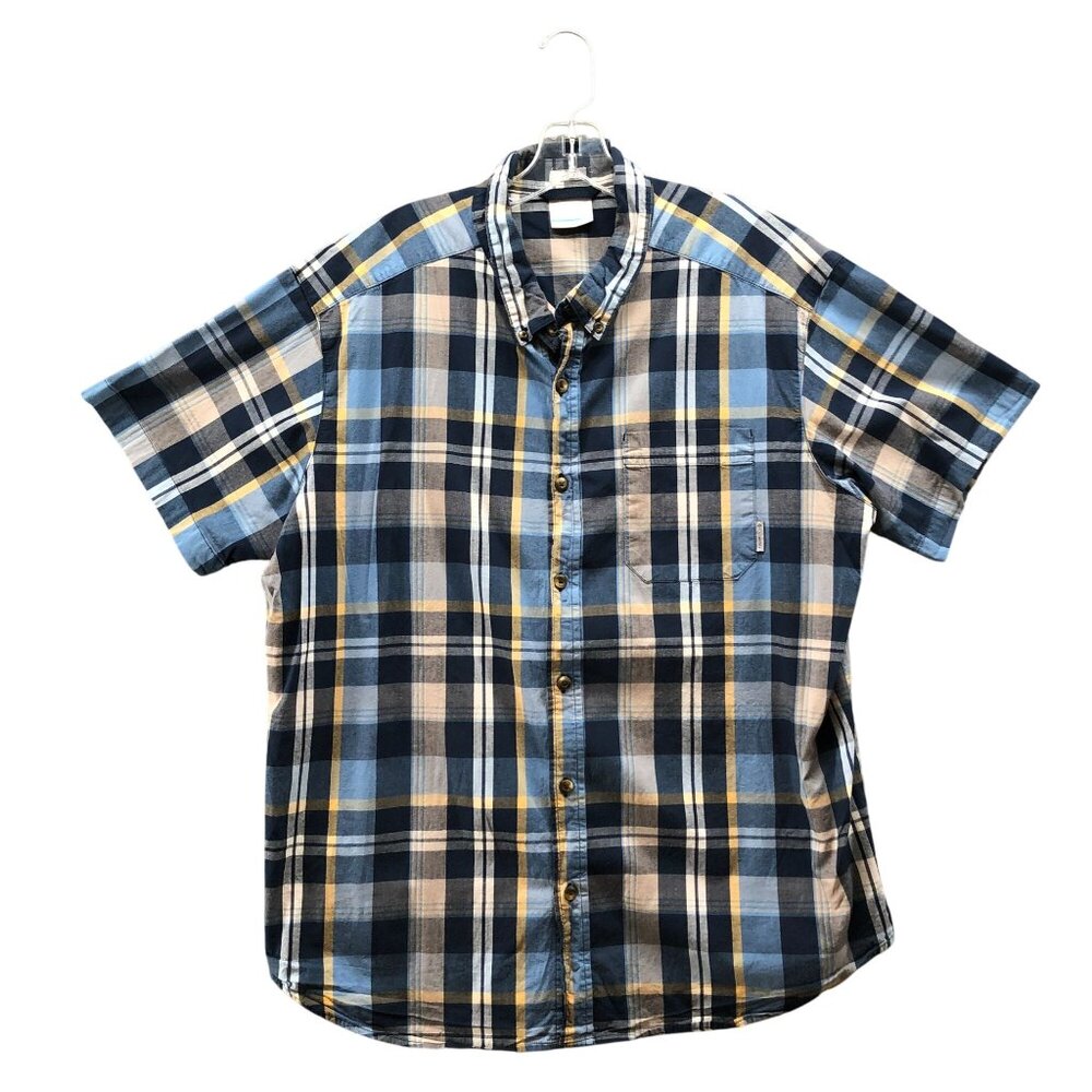 Columbia Short Sleeve Shirt Mens XL Regular Fit Button Down Blue Plaid Stretch